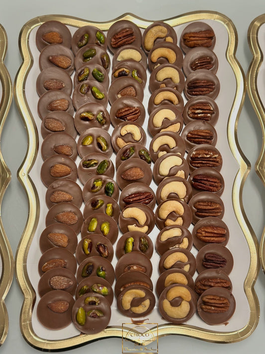 Chocolate Mendiants disks topped with nuts