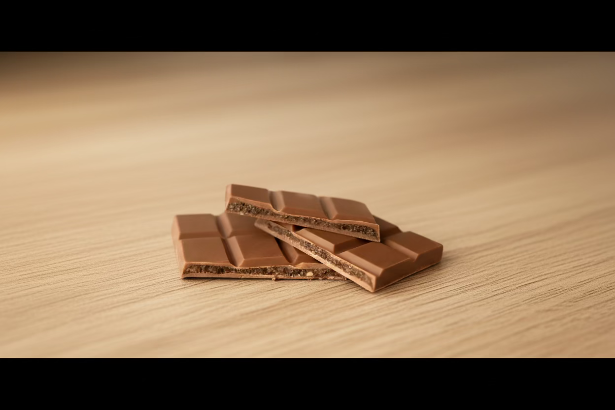 Chocolate bars on a gold surface with a blurred background