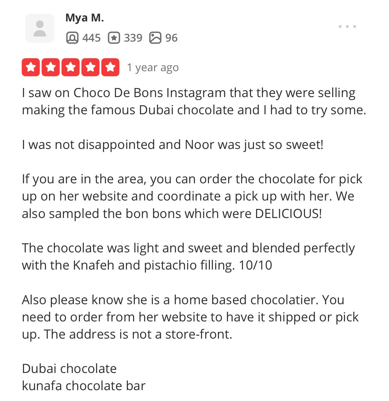 Yelp 5 star review